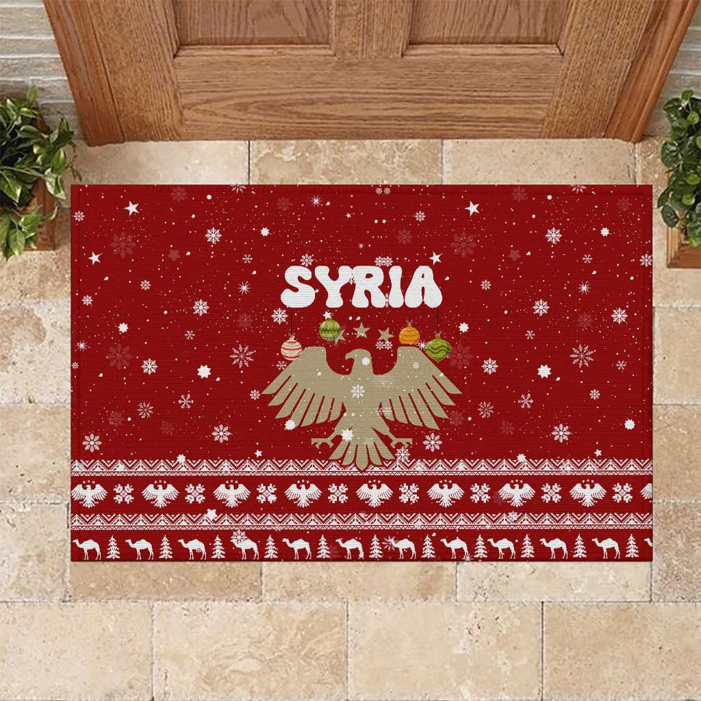 Syria Christmas Rubber Doormat with Golden Eagle Emblem Christmas Camel Scene - Wonder Print Shop