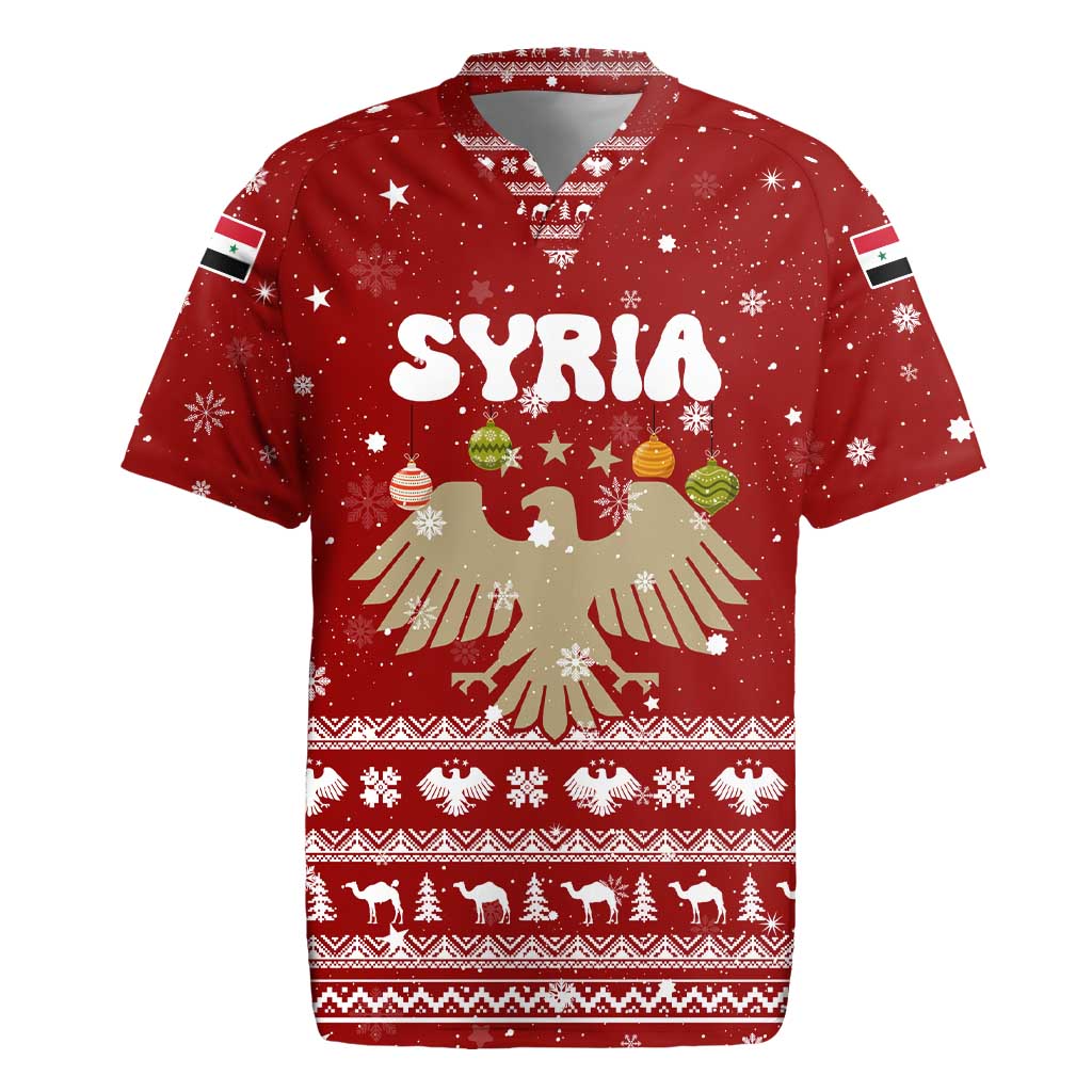 Syria Christmas Rugby Jersey with Golden Eagle Emblem Christmas Camel Scene - Wonder Print Shop