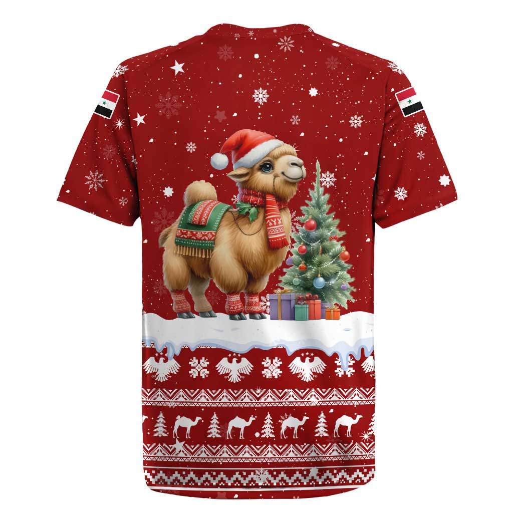 Syria Christmas Rugby Jersey with Golden Eagle Emblem Christmas Camel Scene - Wonder Print Shop