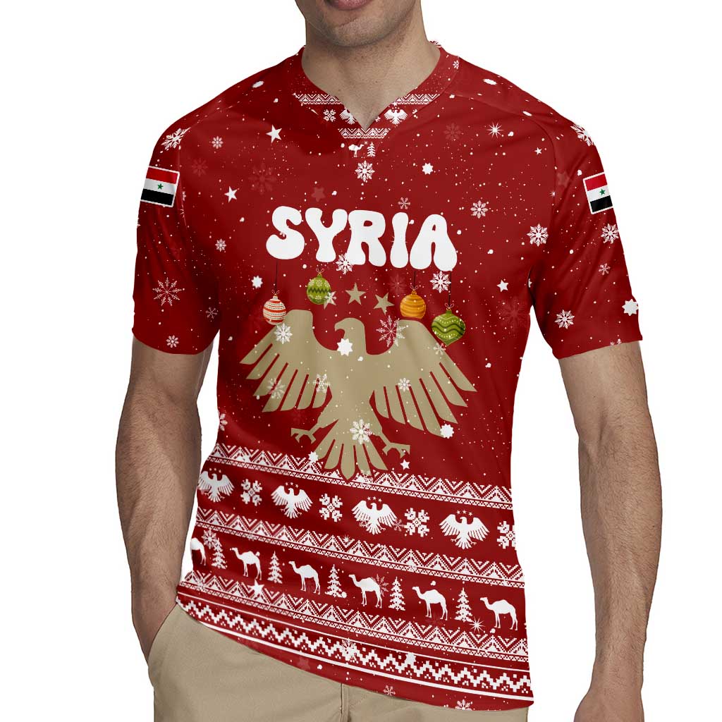 Syria Christmas Rugby Jersey with Golden Eagle Emblem Christmas Camel Scene - Wonder Print Shop