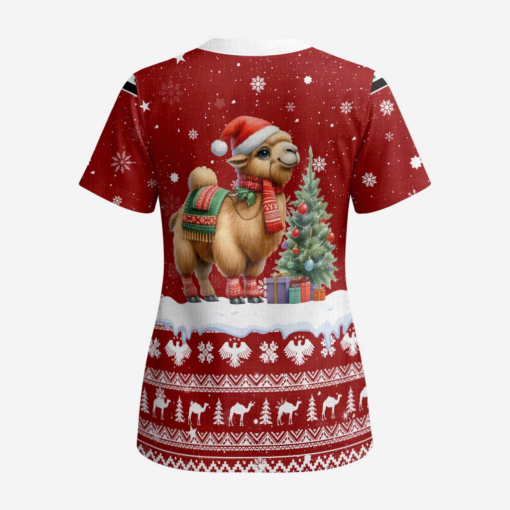Syria Christmas Scrub Top with Golden Eagle Emblem Christmas Camel Scene - Wonder Print Shop