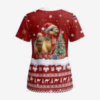 Syria Christmas Scrub Top with Golden Eagle Emblem Christmas Camel Scene - Wonder Print Shop
