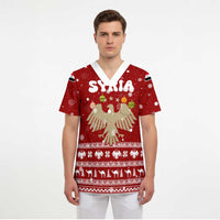 Syria Christmas Scrub Top with Golden Eagle Emblem Christmas Camel Scene - Wonder Print Shop