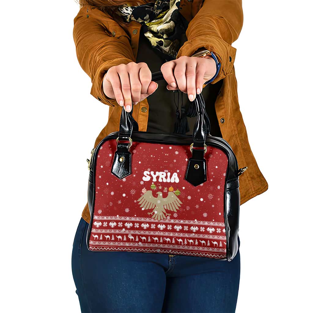 Syria Christmas Shoulder Handbag with Golden Eagle Emblem Christmas Camel Scene - Wonder Print Shop