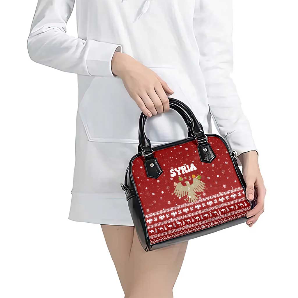 Syria Christmas Shoulder Handbag with Golden Eagle Emblem Christmas Camel Scene - Wonder Print Shop