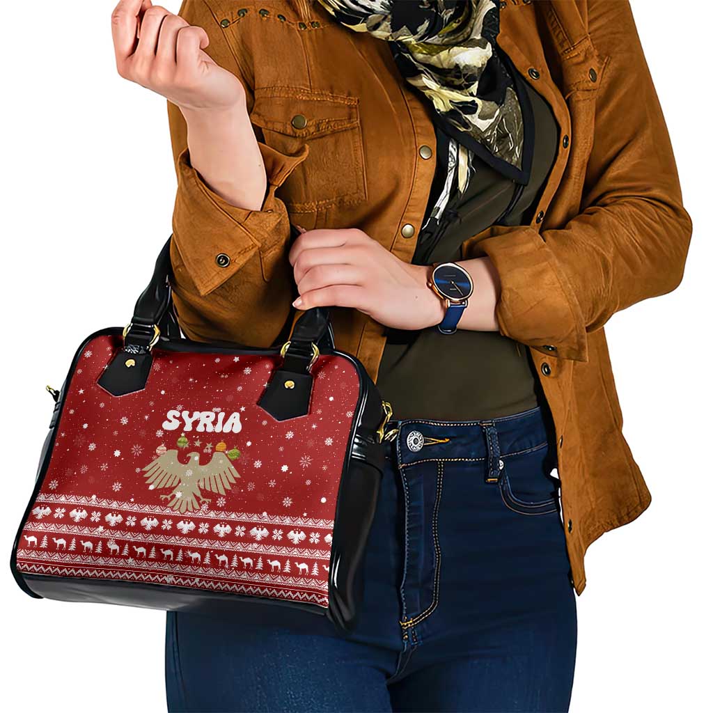 Syria Christmas Shoulder Handbag with Golden Eagle Emblem Christmas Camel Scene - Wonder Print Shop