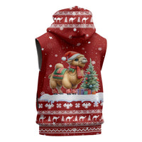 Syria Christmas Sleeveless Zip Hoodie with Golden Eagle Emblem Christmas Camel Scene - Wonder Print Shop