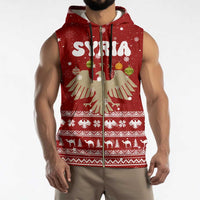 Syria Christmas Sleeveless Zip Hoodie with Golden Eagle Emblem Christmas Camel Scene - Wonder Print Shop