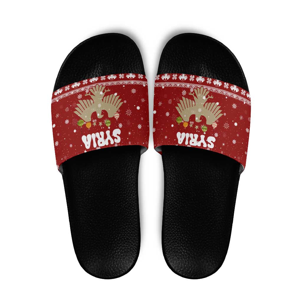 Syria Christmas Slide Sandals with Golden Eagle Emblem Christmas Camel Scene - Wonder Print Shop