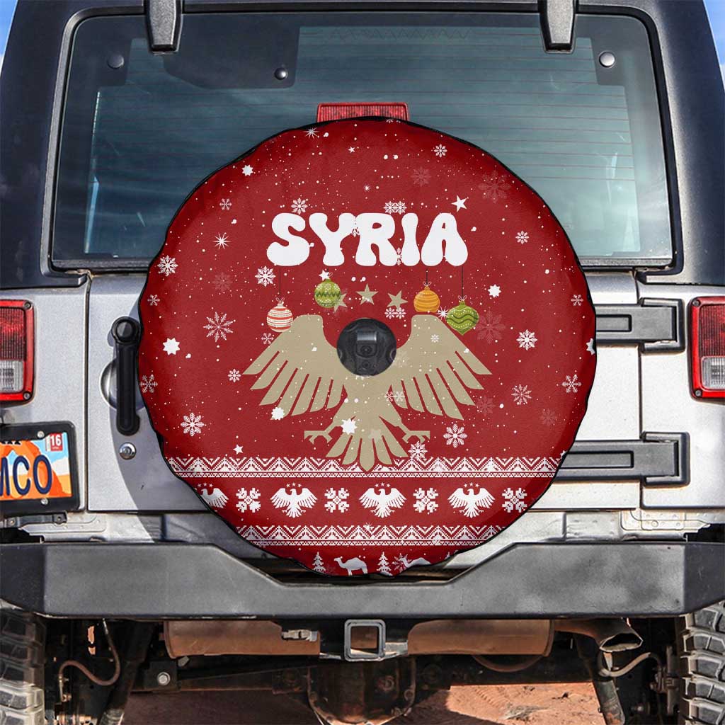 Syria Christmas Spare Tire Cover with Golden Eagle Emblem Christmas Camel Scene - Wonder Print Shop