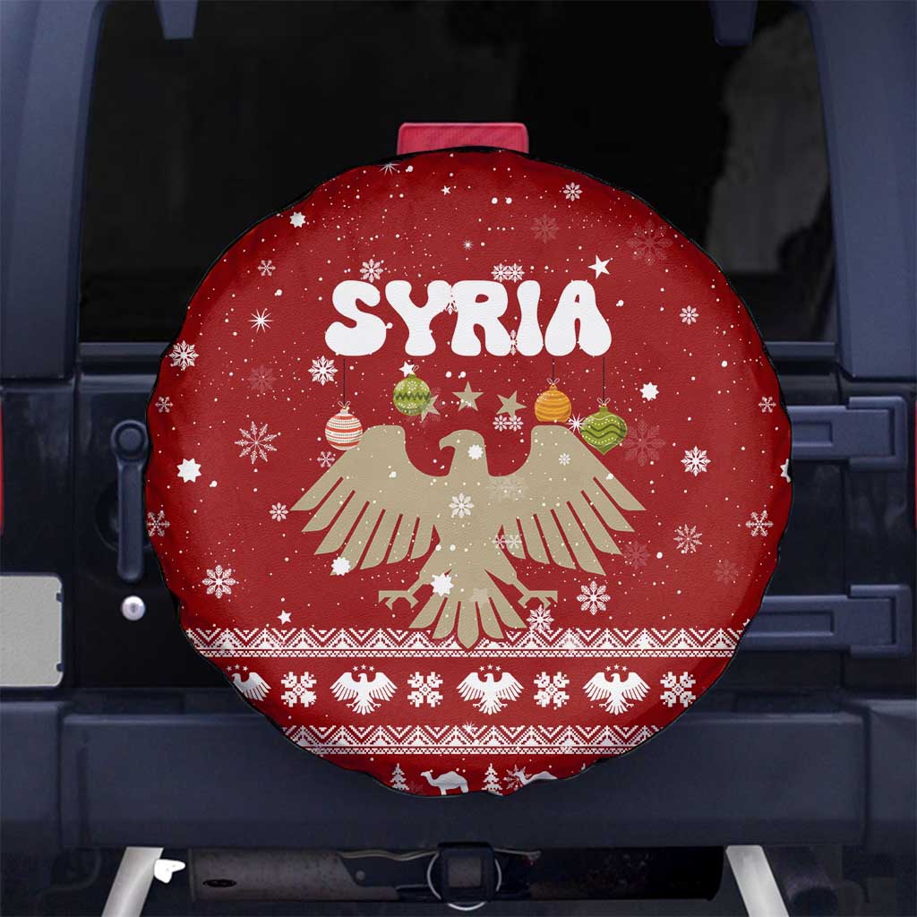 Syria Christmas Spare Tire Cover with Golden Eagle Emblem Christmas Camel Scene - Wonder Print Shop