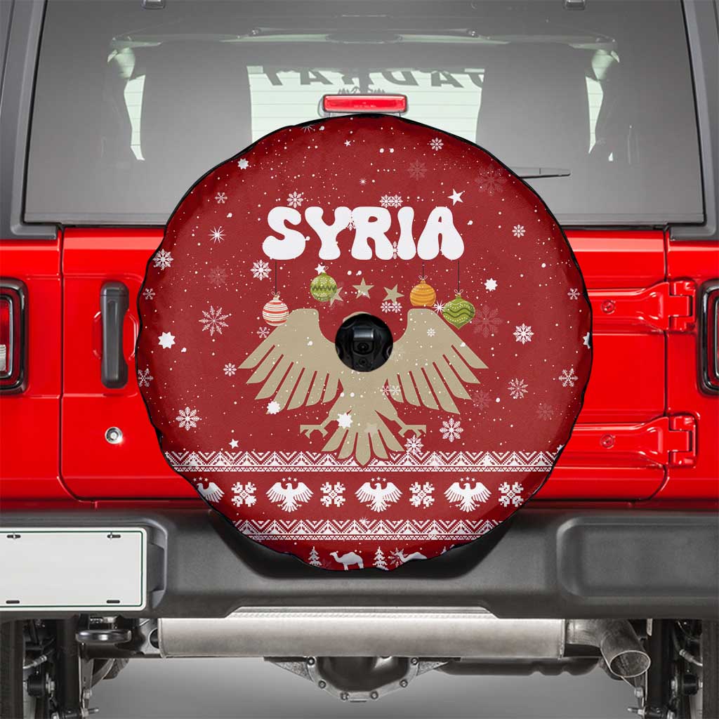 Syria Christmas Spare Tire Cover with Golden Eagle Emblem Christmas Camel Scene - Wonder Print Shop
