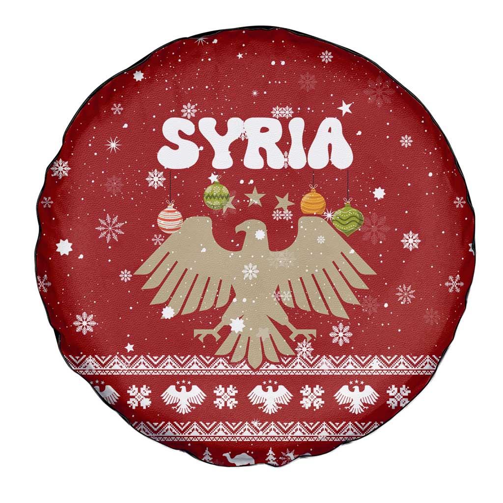 Syria Christmas Spare Tire Cover with Golden Eagle Emblem Christmas Camel Scene - Wonder Print Shop