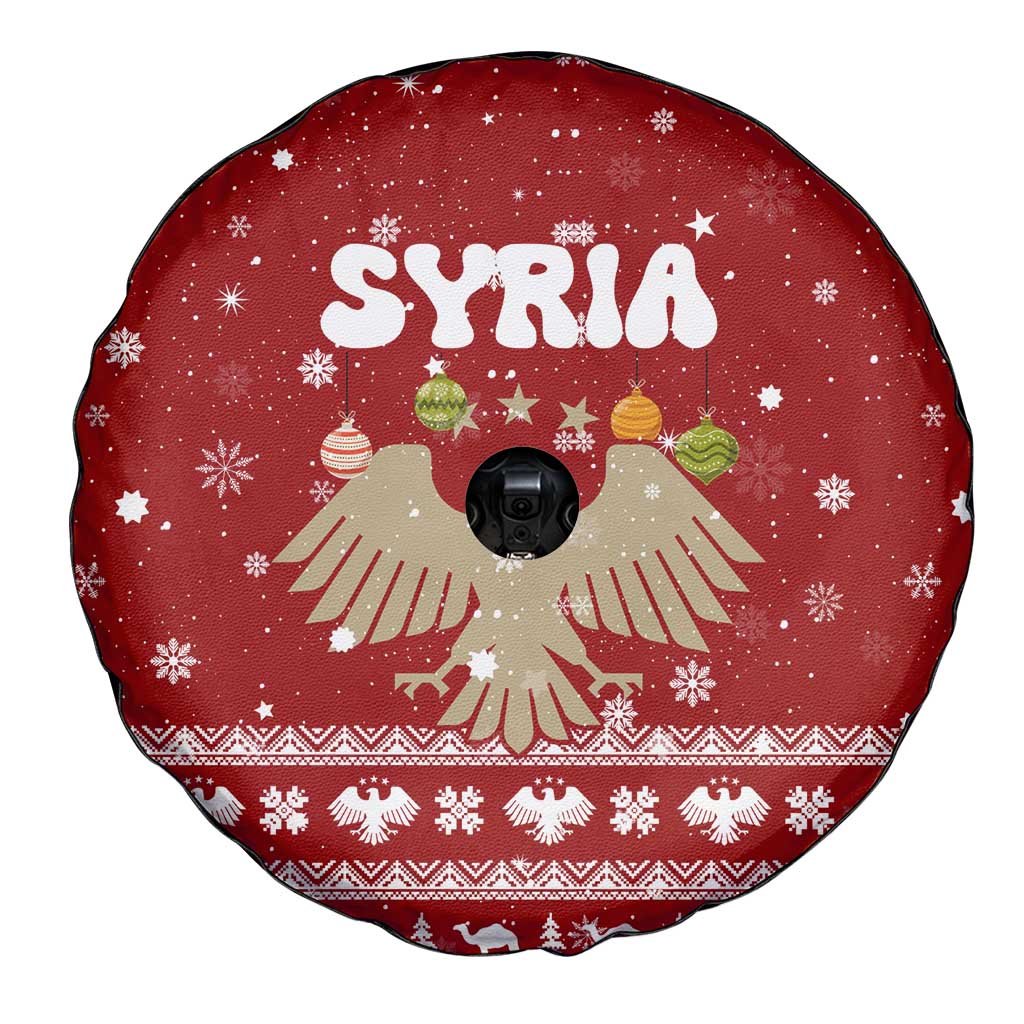 Syria Christmas Spare Tire Cover with Golden Eagle Emblem Christmas Camel Scene - Wonder Print Shop