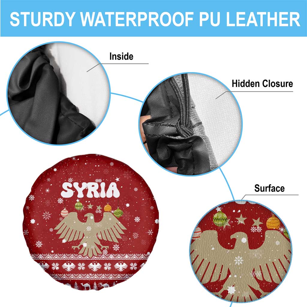 Syria Christmas Spare Tire Cover with Golden Eagle Emblem Christmas Camel Scene - Wonder Print Shop