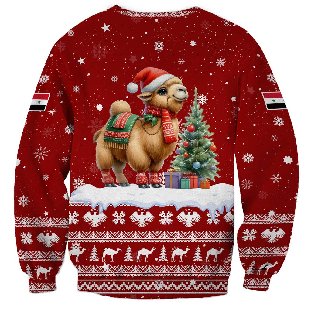 Syria Christmas Sweatshirt with Golden Eagle Emblem Christmas Camel Scene - Wonder Print Shop