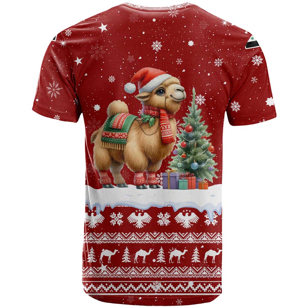Syria Christmas T Shirt with Golden Eagle Emblem Christmas Camel Scene - Wonder Print Shop