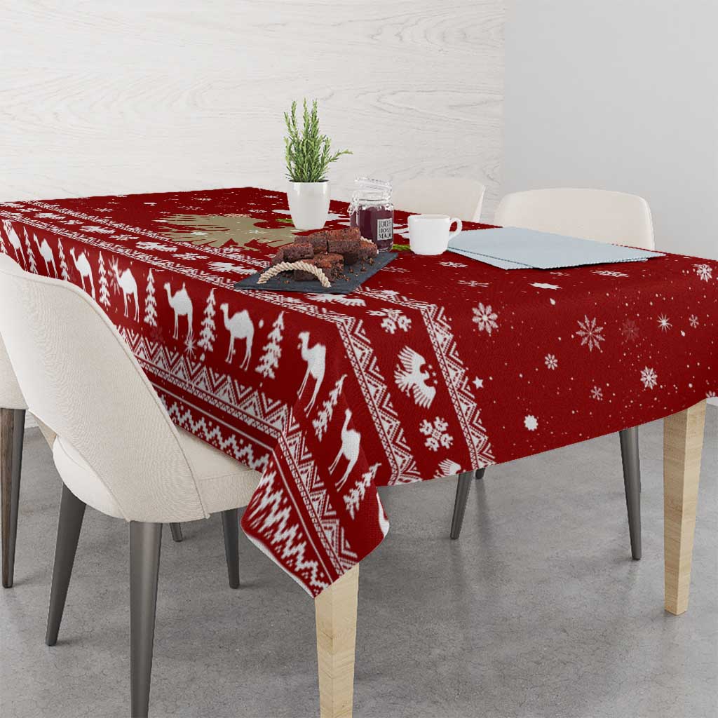 Syria Christmas Tablecloth with Golden Eagle Emblem Christmas Camel Scene - Wonder Print Shop