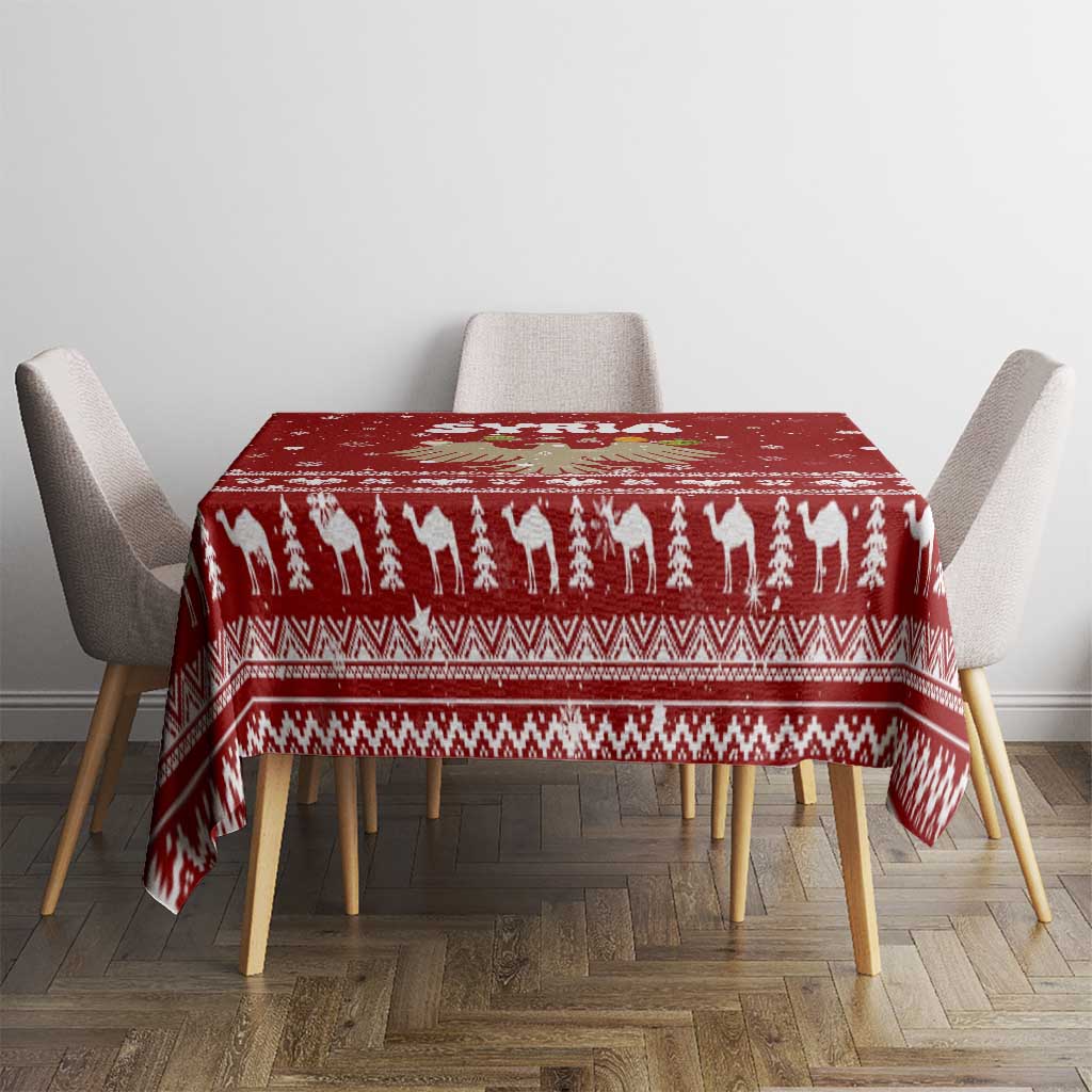 Syria Christmas Tablecloth with Golden Eagle Emblem Christmas Camel Scene - Wonder Print Shop