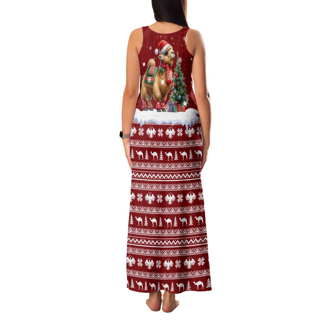 Syria Christmas Tank Maxi Dress with Golden Eagle Emblem Christmas Camel Scene - Wonder Print Shop