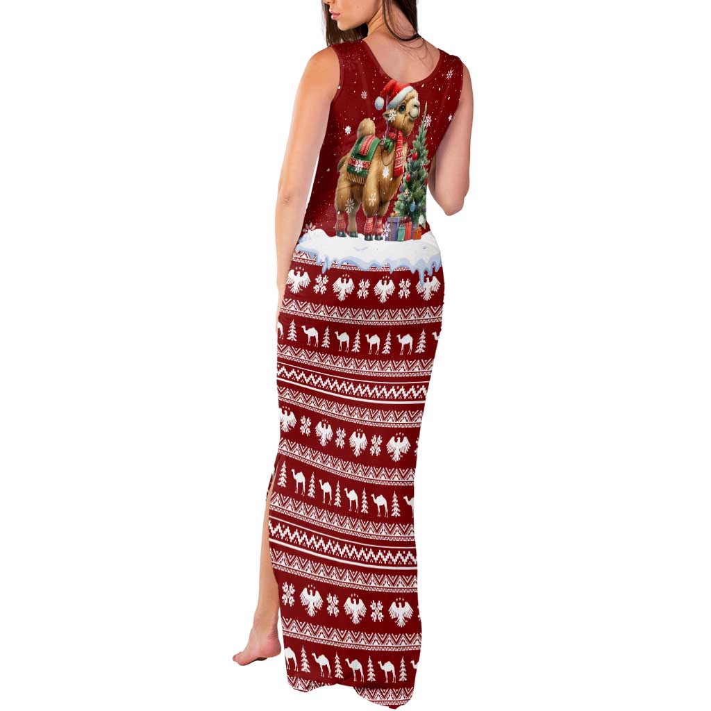 Syria Christmas Tank Maxi Dress with Golden Eagle Emblem Christmas Camel Scene - Wonder Print Shop