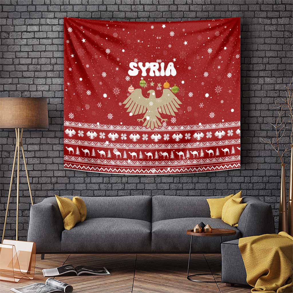 Syria Christmas Tapestry with Golden Eagle Emblem Christmas Camel Scene - Wonder Print Shop