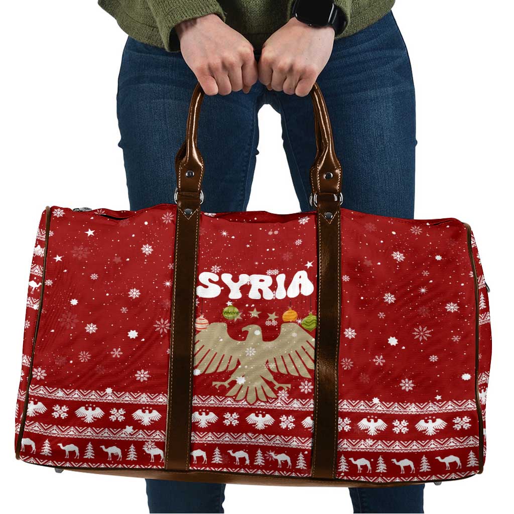 Syria Christmas Travel Bag with Golden Eagle Emblem Christmas Camel Scene - Wonder Print Shop