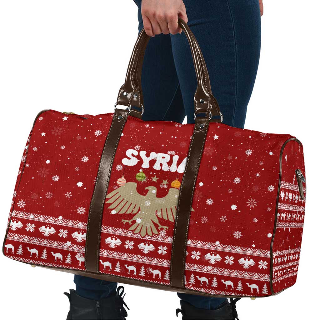 Syria Christmas Travel Bag with Golden Eagle Emblem Christmas Camel Scene - Wonder Print Shop