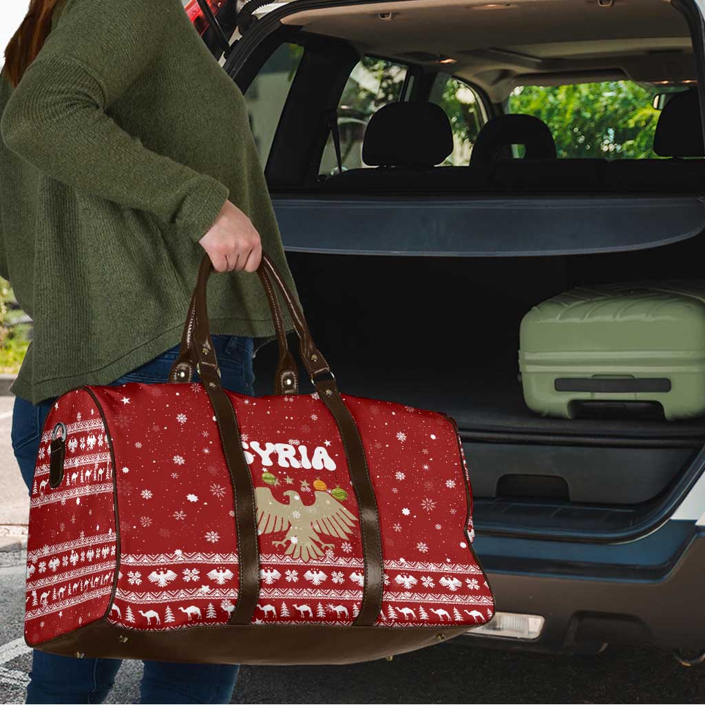 Syria Christmas Travel Bag with Golden Eagle Emblem Christmas Camel Scene - Wonder Print Shop