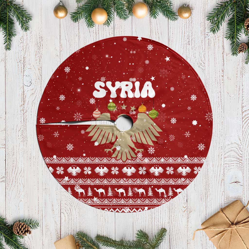 Syria Christmas Tree Skirt with Golden Eagle Emblem Christmas Camel Scene - Wonder Print Shop
