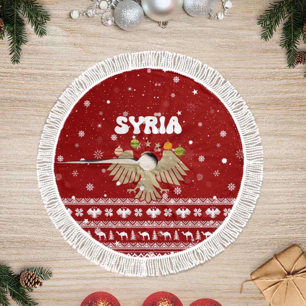 Syria Christmas Tree Skirt with Golden Eagle Emblem Christmas Camel Scene - Wonder Print Shop