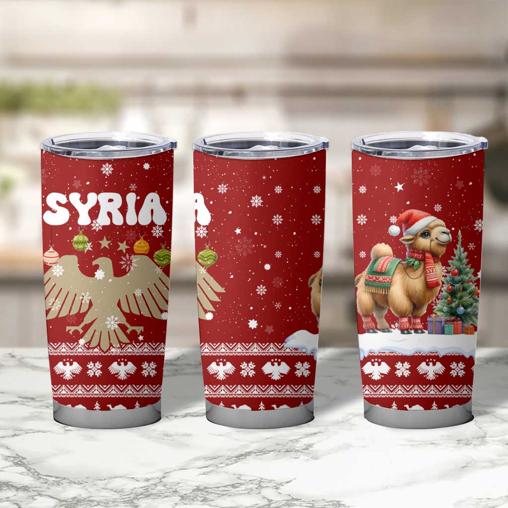 Syria Christmas Tumbler Cup with Golden Eagle Emblem Christmas Camel Scene - Wonder Print Shop