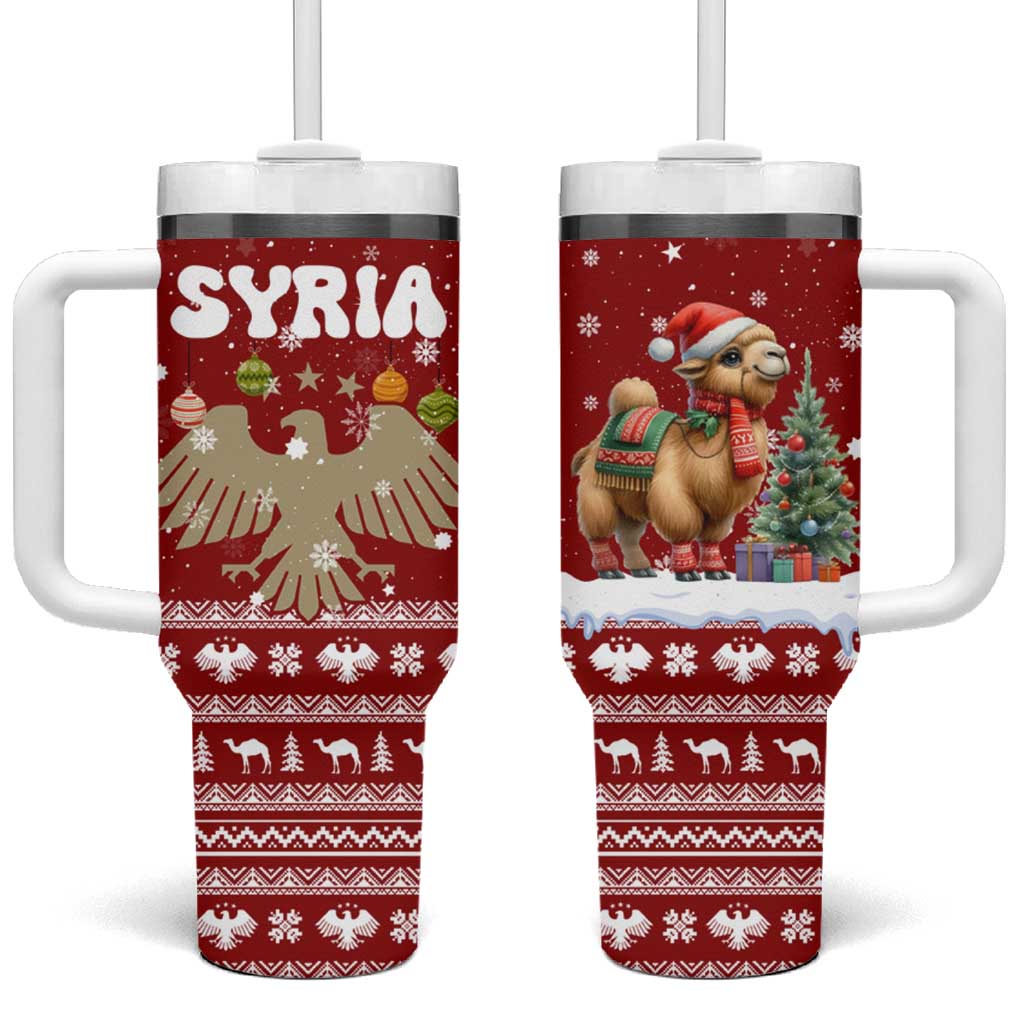 Syria Christmas Tumbler With Handle with Golden Eagle Emblem Christmas Camel Scene - Wonder Print Shop