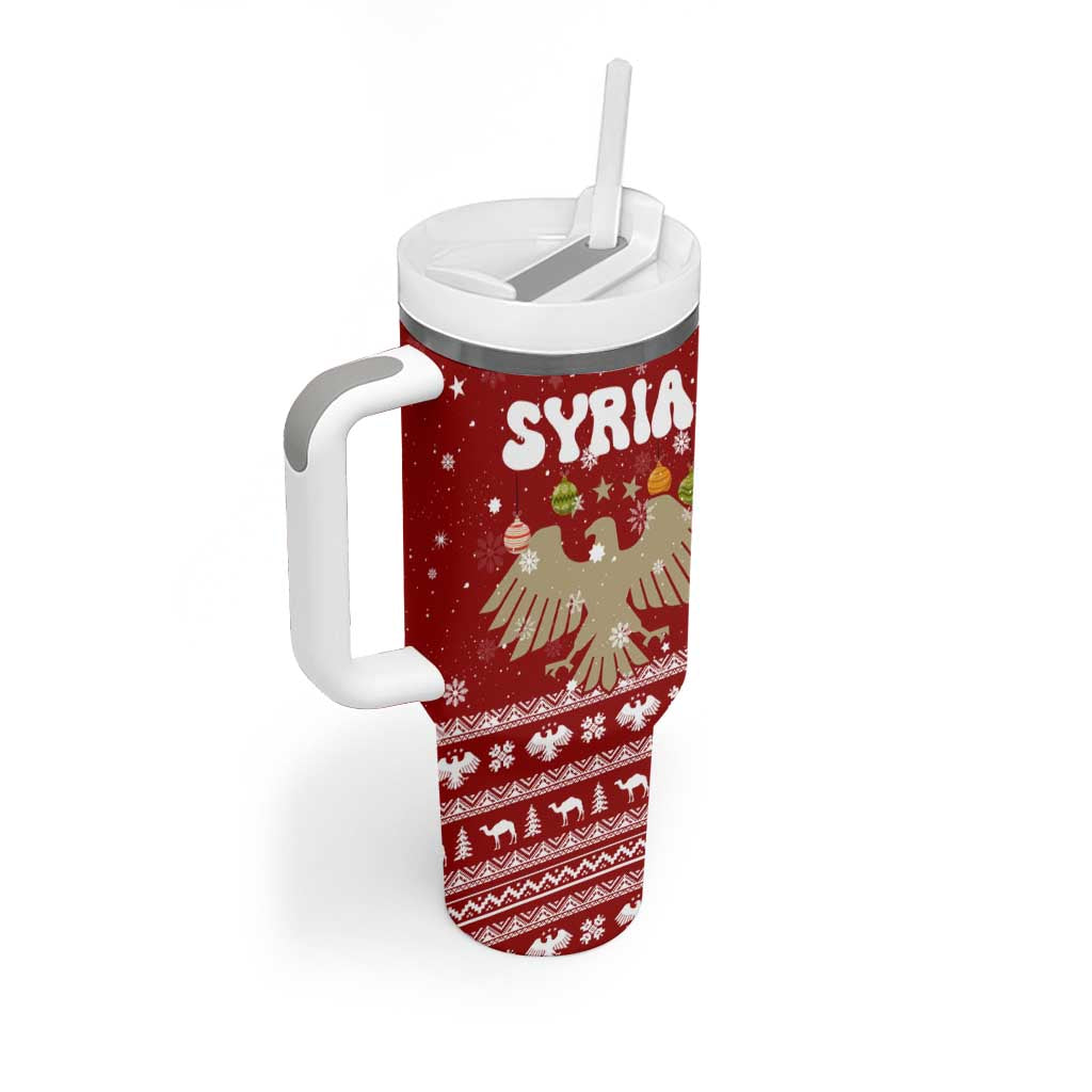 Syria Christmas Tumbler With Handle with Golden Eagle Emblem Christmas Camel Scene - Wonder Print Shop