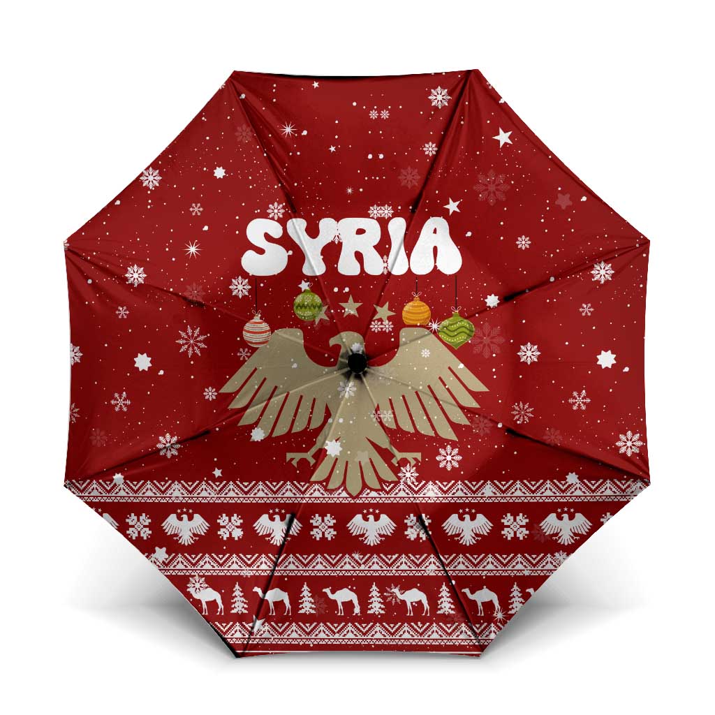 Syria Christmas Umbrella with Golden Eagle Emblem Christmas Camel Scene - Wonder Print Shop