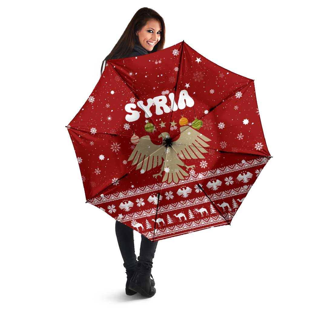 Syria Christmas Umbrella with Golden Eagle Emblem Christmas Camel Scene - Wonder Print Shop