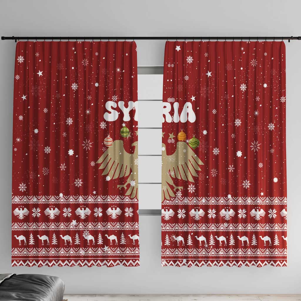 Syria Christmas Window Curtain with Golden Eagle Emblem Christmas Camel Scene - Wonder Print Shop