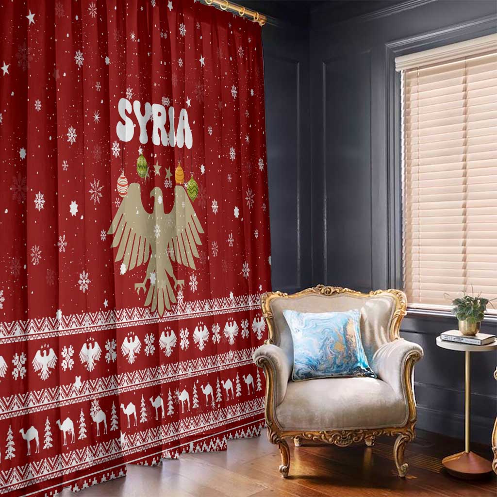 Syria Christmas Window Curtain with Golden Eagle Emblem Christmas Camel Scene - Wonder Print Shop
