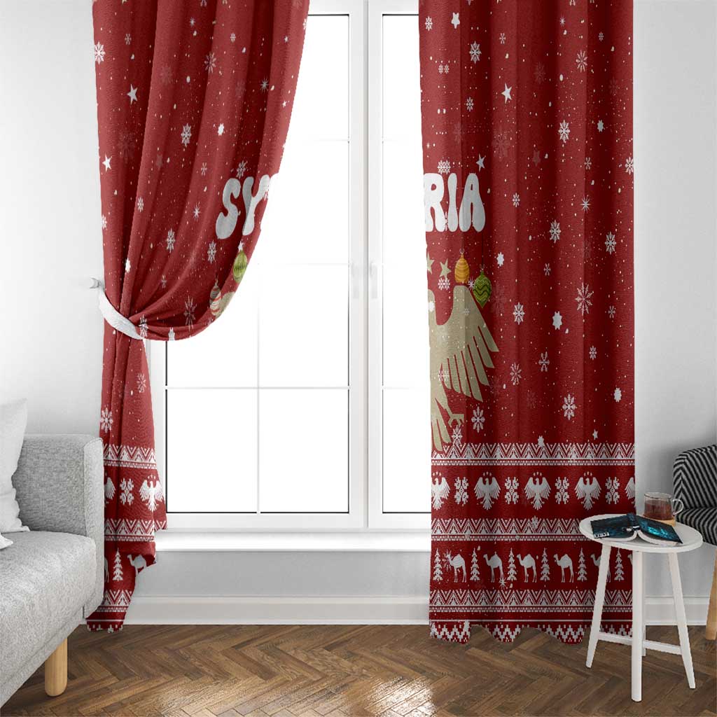 Syria Christmas Window Curtain with Golden Eagle Emblem Christmas Camel Scene - Wonder Print Shop