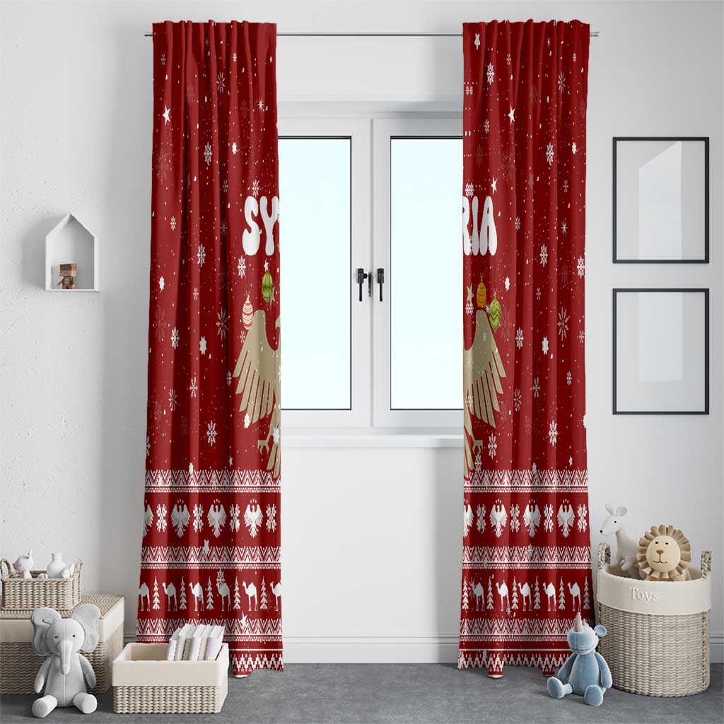Syria Christmas Window Curtain with Golden Eagle Emblem Christmas Camel Scene - Wonder Print Shop