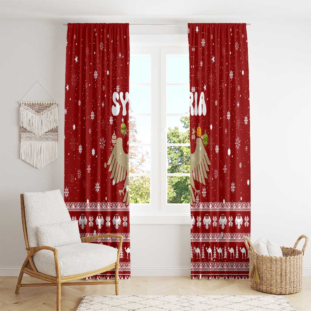 Syria Christmas Window Curtain with Golden Eagle Emblem Christmas Camel Scene - Wonder Print Shop