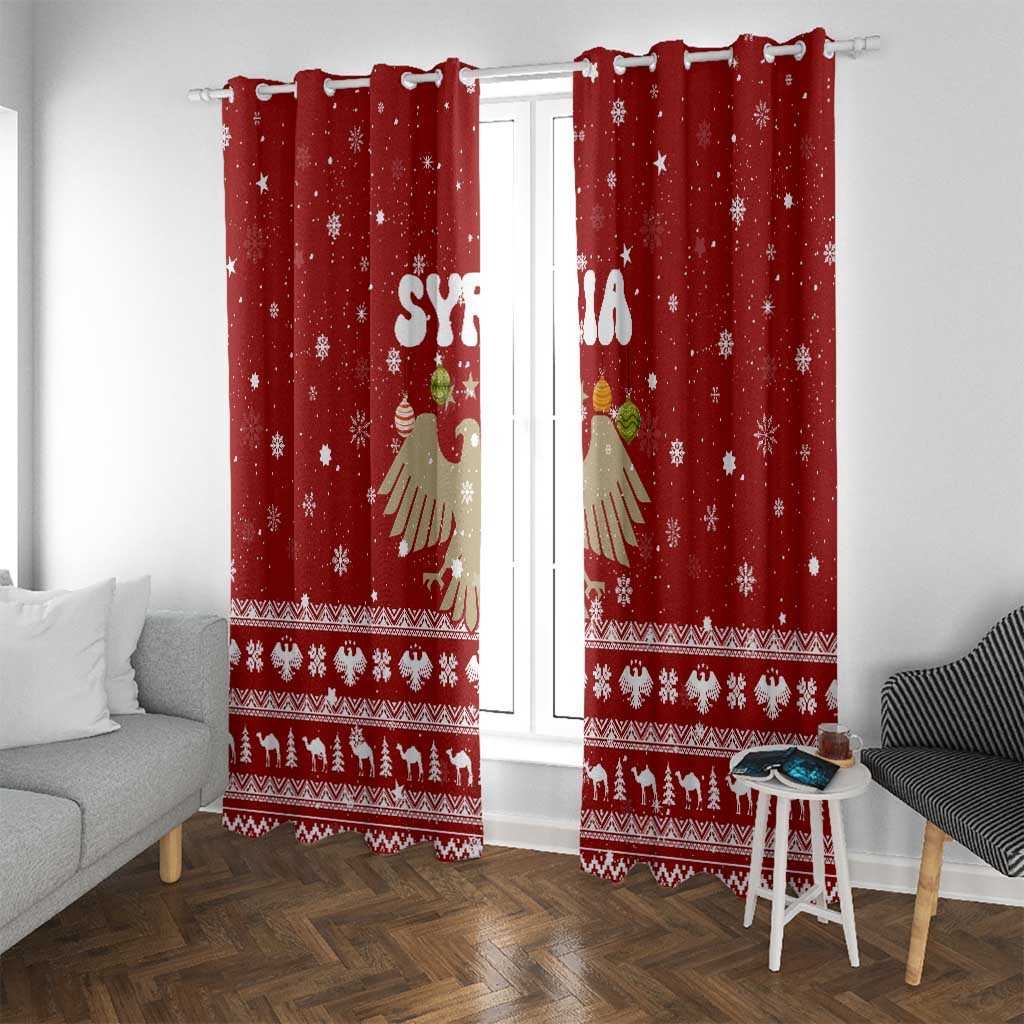 Syria Christmas Window Curtain with Golden Eagle Emblem Christmas Camel Scene - Wonder Print Shop