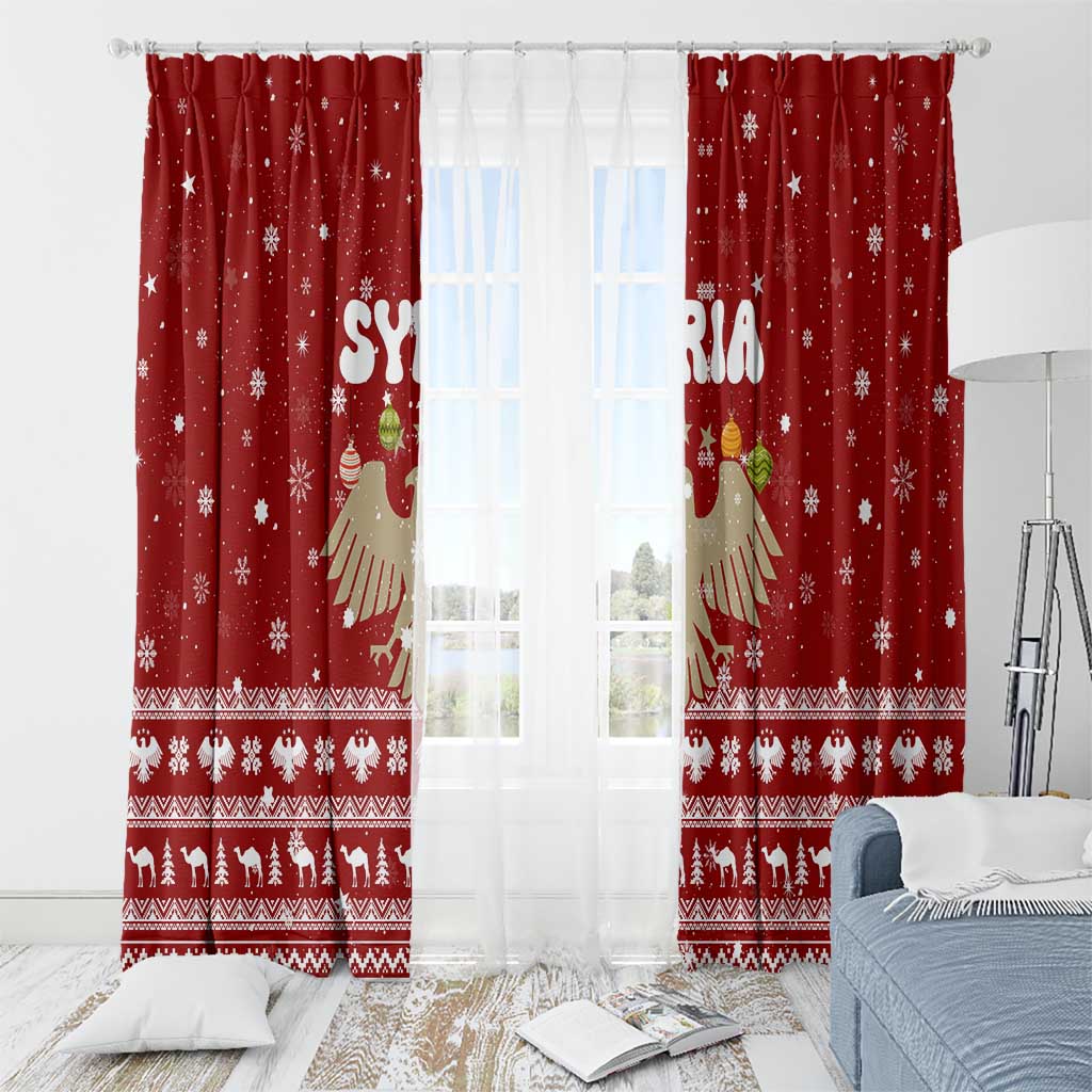 Syria Christmas Window Curtain with Golden Eagle Emblem Christmas Camel Scene - Wonder Print Shop