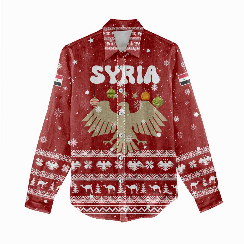 Syria Christmas Women Casual Shirt with Golden Eagle Emblem Christmas Camel Scene - Wonder Print Shop
