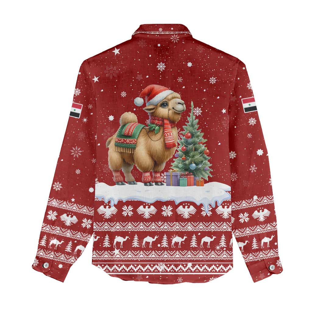 Syria Christmas Women Casual Shirt with Golden Eagle Emblem Christmas Camel Scene - Wonder Print Shop
