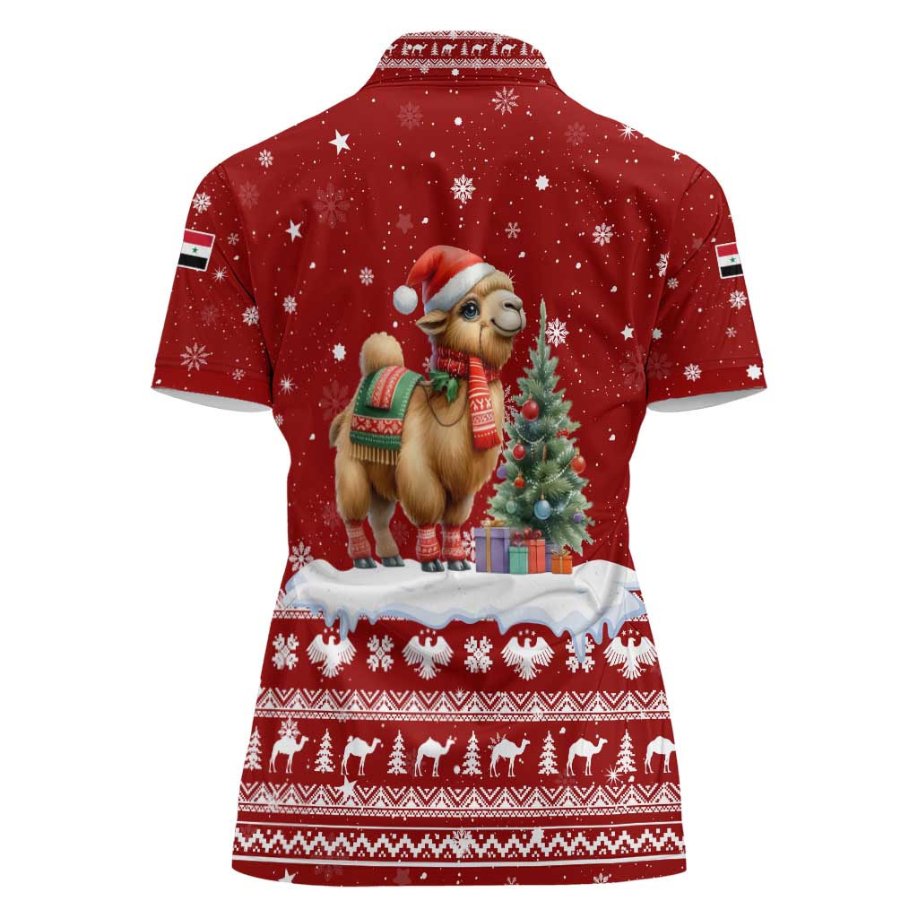 Syria Christmas Women Polo Shirt with Golden Eagle Emblem Christmas Camel Scene - Wonder Print Shop