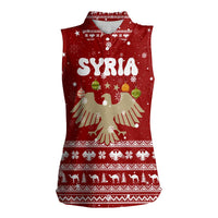Syria Christmas Women Sleeveless Polo Shirt with Golden Eagle Emblem Christmas Camel Scene - Wonder Print Shop