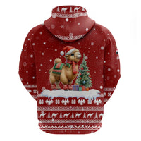 Syria Christmas Zip Hoodie with Golden Eagle Emblem Christmas Camel Scene - Wonder Print Shop