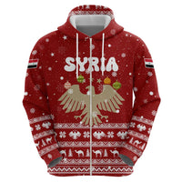 Syria Christmas Zip Hoodie with Golden Eagle Emblem Christmas Camel Scene - Wonder Print Shop