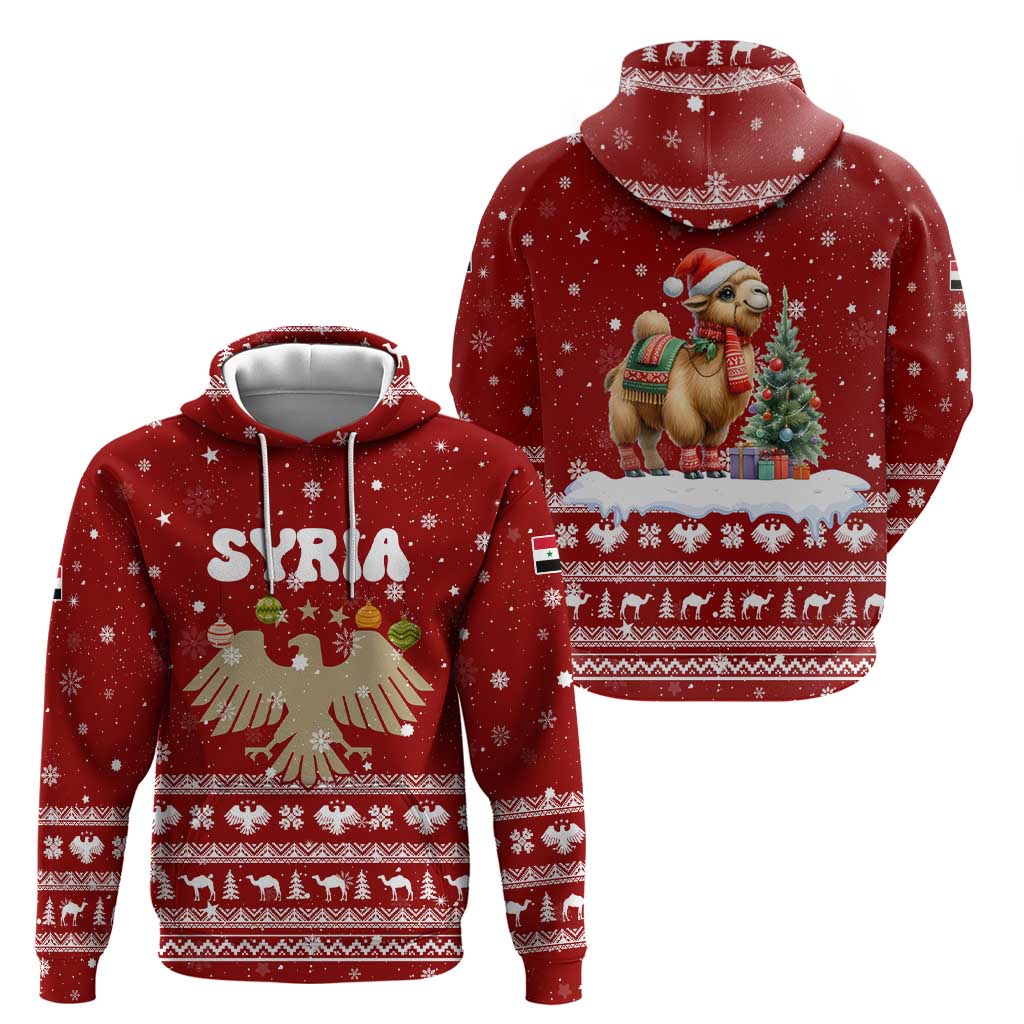 Syria Christmas Zip Hoodie with Golden Eagle Emblem Christmas Camel Scene - Wonder Print Shop
